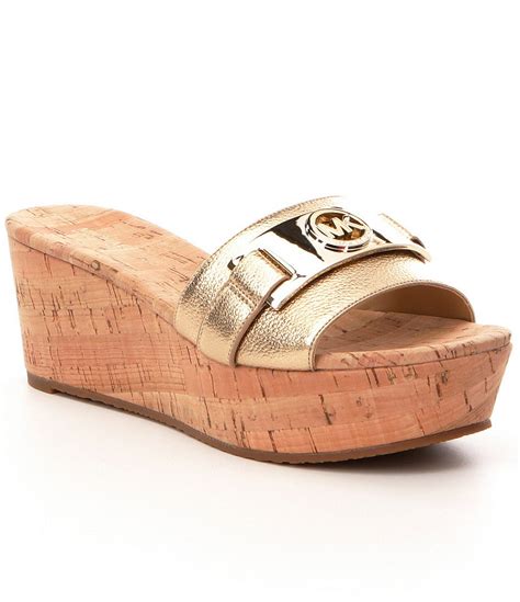 michael kors warren platform wedge sandals gold logo bar|michael michael kors warren platform wedge sandals .